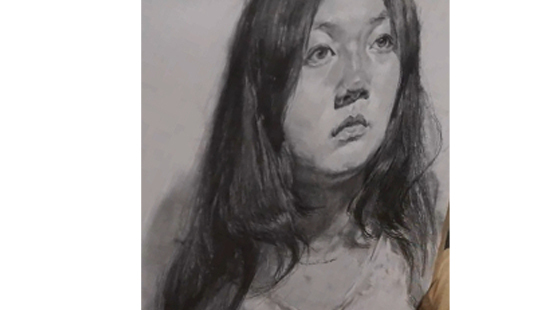 朱传奇素描头像:女青年素描头像写生(2)